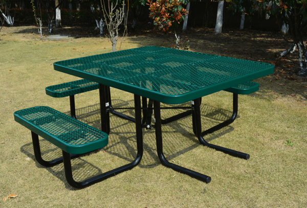 LifeYard ADA Outdoor Picnic Table 46" Square Expanded Metal Wheelchair Accessible Green