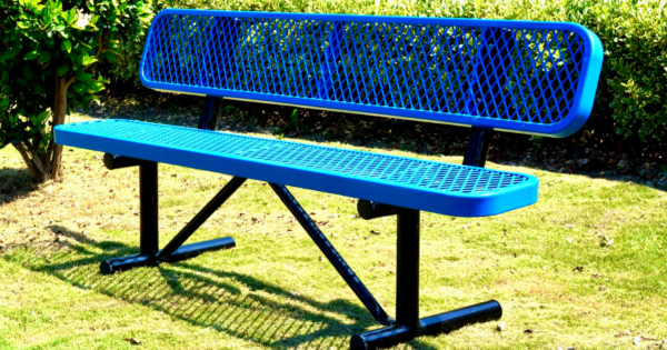 6' Park Bench w/ Backrest, Outdoor Steel Bench Blue