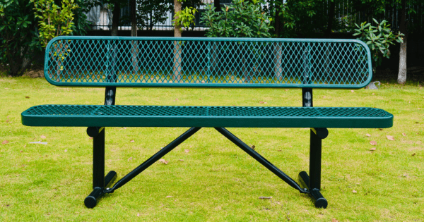 8' Park Bench w/ Backrest Outdoor Steel Bench Green