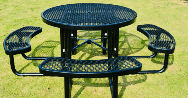 Black Expanded Metal Round Picnic Table,