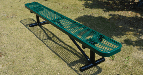 LifeYard 8' Park Bench w/o Backrest, Outdoor Steel Bench, Expanded Metal, Green 02